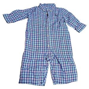 RALPH LAUREN Blue Plaid Lined‎ Boy’s Romper Coverall - Size 3M